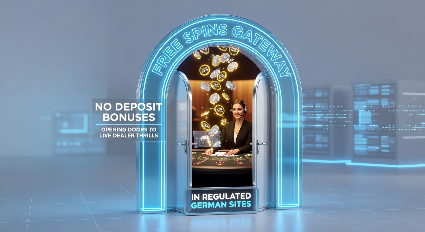 Grafik zeigt Free-Spins-Symbole, die zu Live-Dealer-Tischen führen, mit deutschen Flaggen und regulierten Casino-Logos im Hintergrund