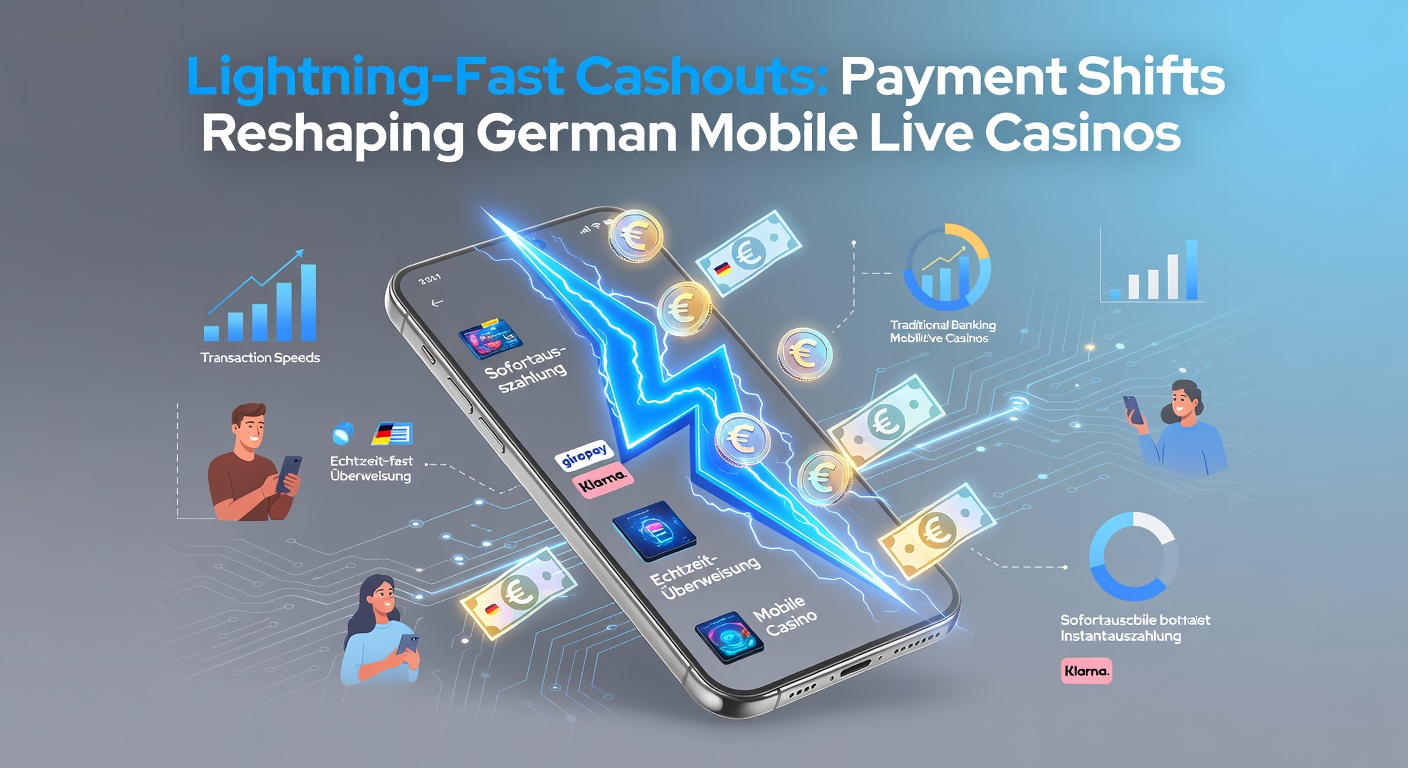 Grafik mit Zeitachsen für Auszahlungen in Mobile Casinos: Von Stunden zu Sekunden, mit Icons für Giropay, Klarna und Krypto auf dunklem Hintergrund