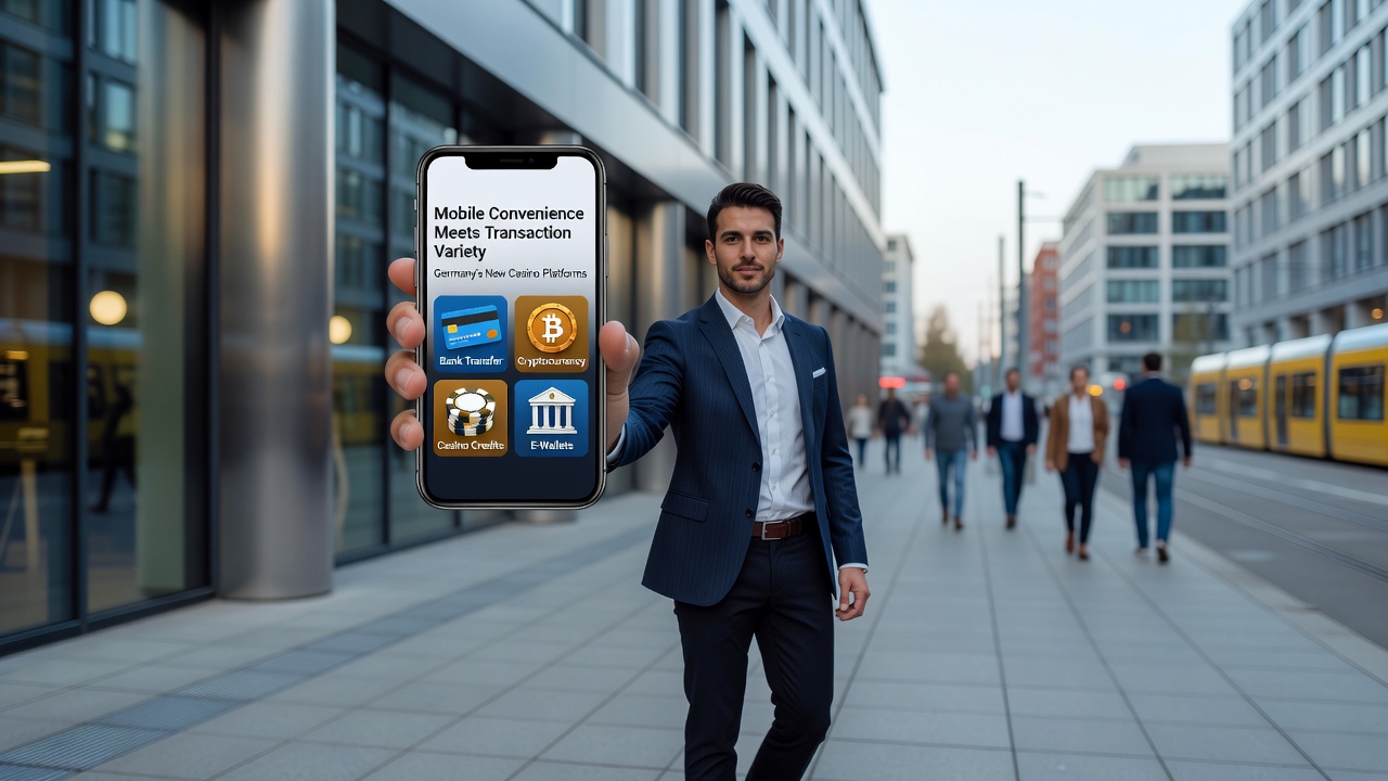 Vielfältige Transaktionsoptionen auf einer mobilen Casino-Oberfläche mit Bank- und Wallet-Symbolen