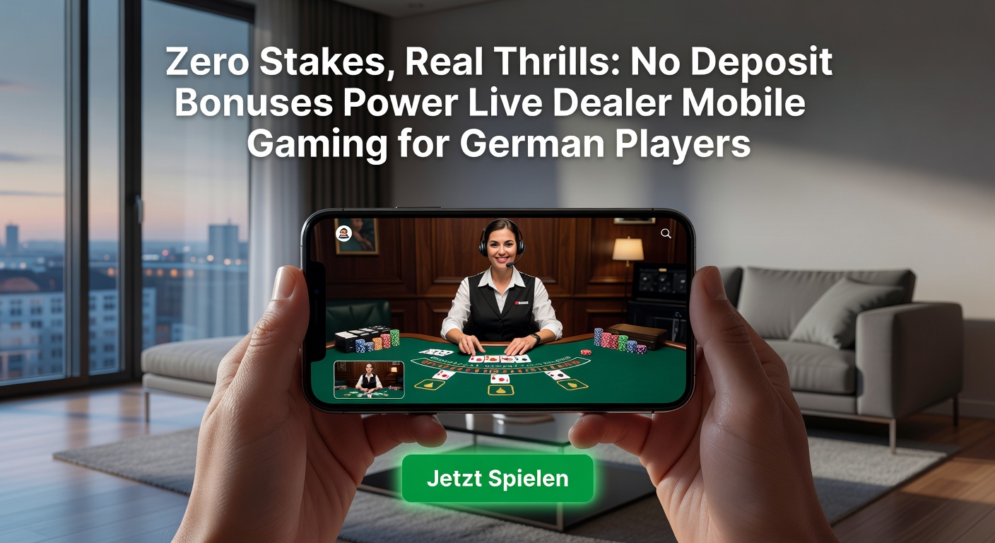 Deutscher Spieler am Handy mit Live-Blackjack-Tisch und Gewinnpopup durch No-Deposit-Bonus, unterstreicht risikofreies mobiles Gaming